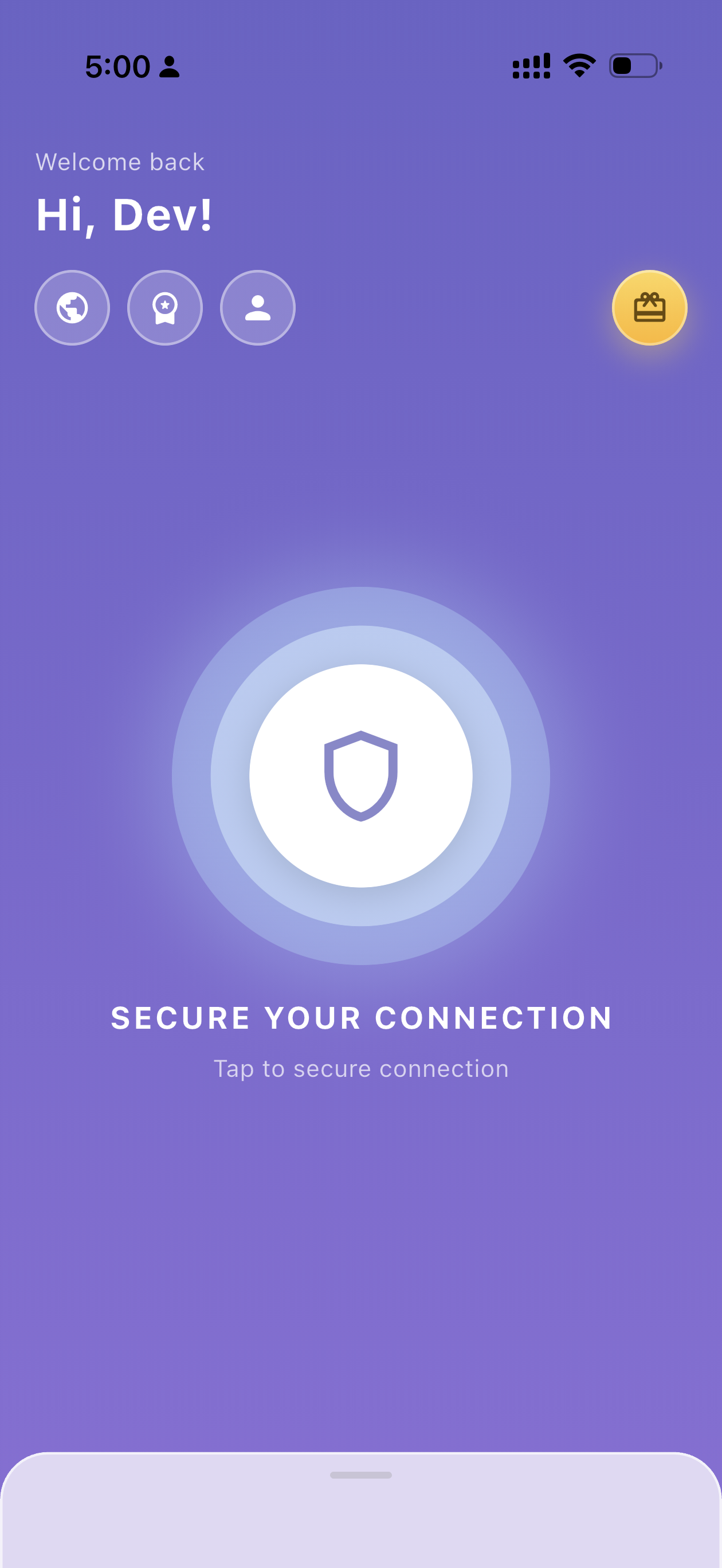 Lalarun home screen, ready to secure your connection